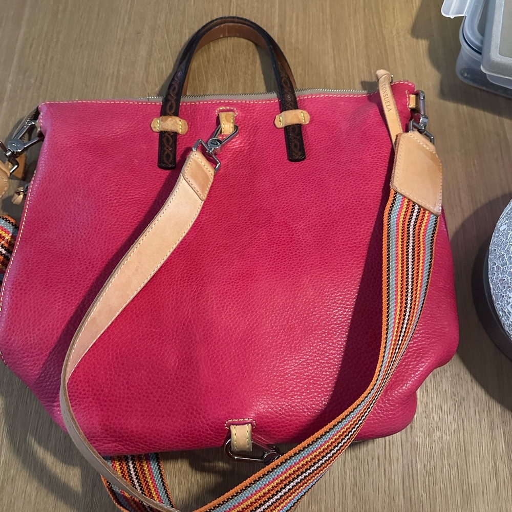 Consuela Hot Pink Leather Tote with Multicolor Strap